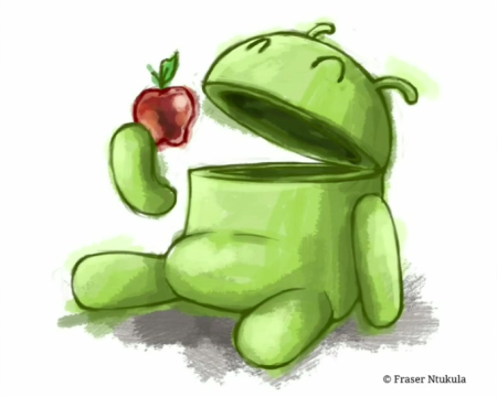 Android eating apple